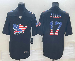 Men's Buffalo Bills #17 Josh Allen 2022 USA Map Fashion Black Color Rush Stitched Nike Limited Jersey