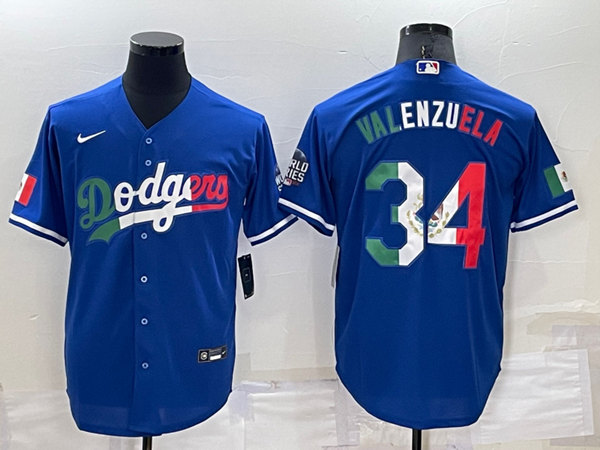 Mens Los Angeles Dodgers #34 Toro Valenzuela Royal Mexico Cool Base Stitched Baseball Jersey