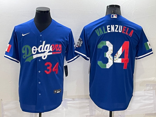 Men's Los Angeles Dodgers #34 Toro Valenzuela Royal Mexico Cool Base Stitched Baseball Jersey