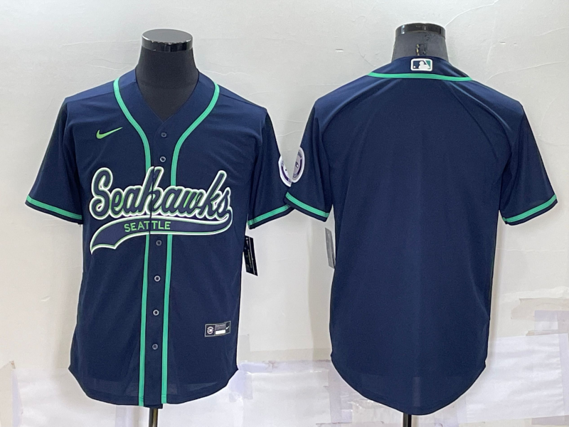 Men's Seattle Seahawks Blank Navy Blue Stitched MLB Cool Base Nike Baseball Jersey