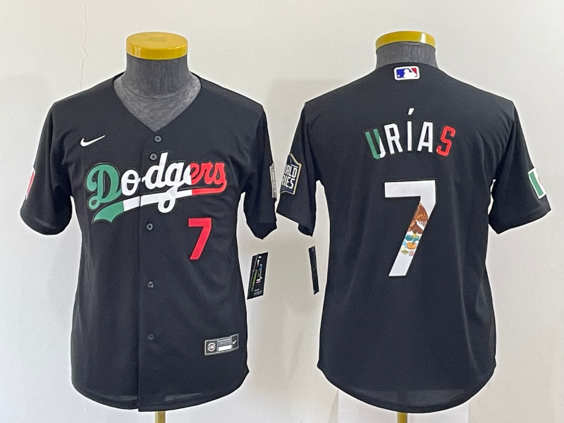 Youth Los Angeles Dodgers #7 Julio Urias Black Mexico Number 2020 World Series Cool Base Nike Jersey