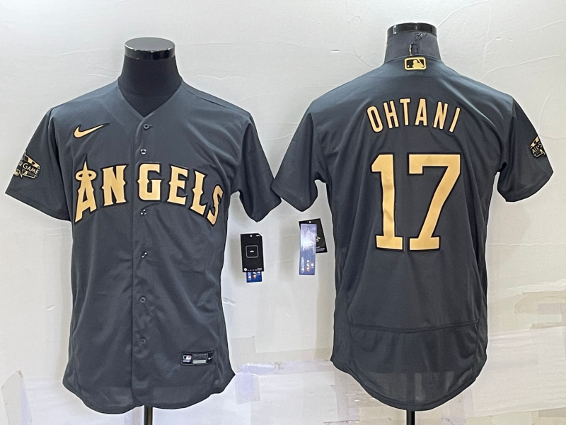 Men's Los Angeles Angels #17 Shohei Ohtani Grey 2022 All Star Stitched Flex Base Nike Jersey