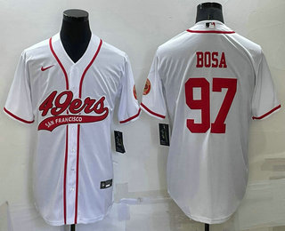 Men's San Francisco 49ers #97 Nick Bosa White Stitched Cool Base Nike Baseball Jersey