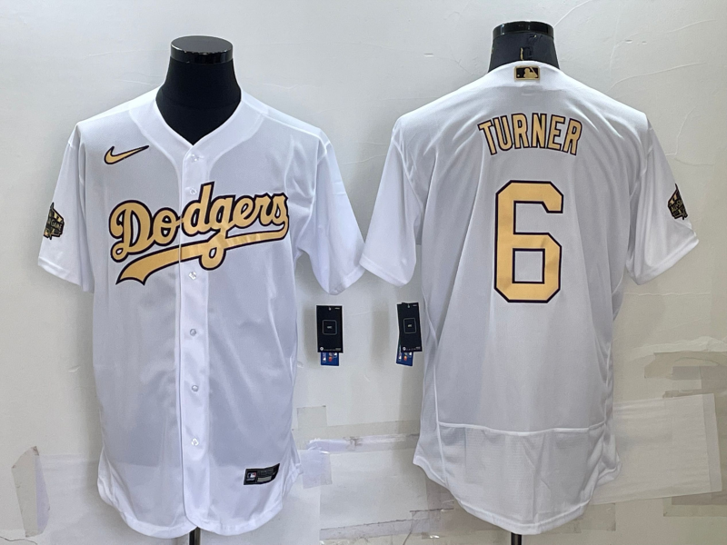 Men's Los Angeles Dodgers #6 Trea Turner White 2022 All Star Stitched Flex Base Nike Jersey