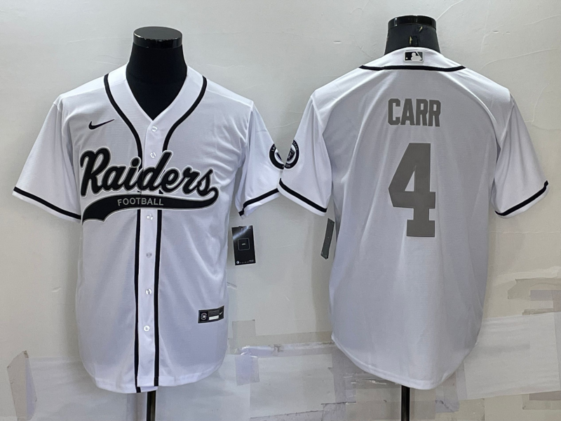 Men's Las Vegas Raiders #4 Derek Carr White Grey Stitched MLB Cool Base Nike Baseball Jersey