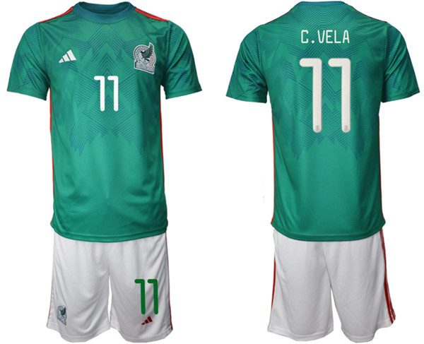 Men's Mexico #11 C.vela Green Home Soccer Jersey Suit