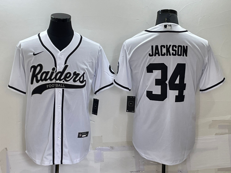 Men's Las Vegas Raiders #34 Bo Jackson White Stitched MLB Cool Base Nike Baseball Jersey