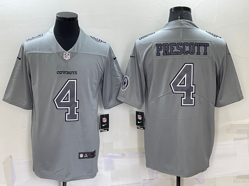 Men's Dallas Cowboys #4 Dak Prescott LOGO Grey Atmosphere Fashion 2022 Vapor Untouchable Stitched Nike Limited Jersey