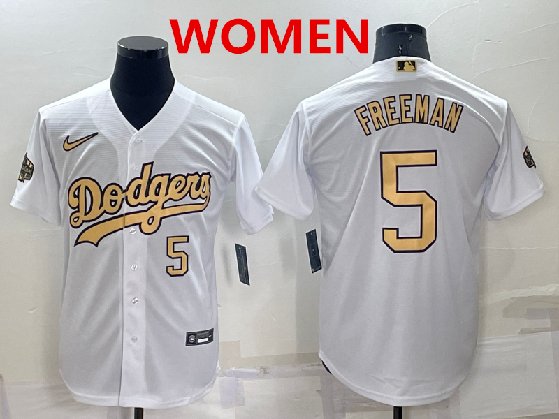 Women's Los Angeles Dodgers #5 Freddie Freeman Number White 2022 All Star Stitched Cool Base Nike Jersey