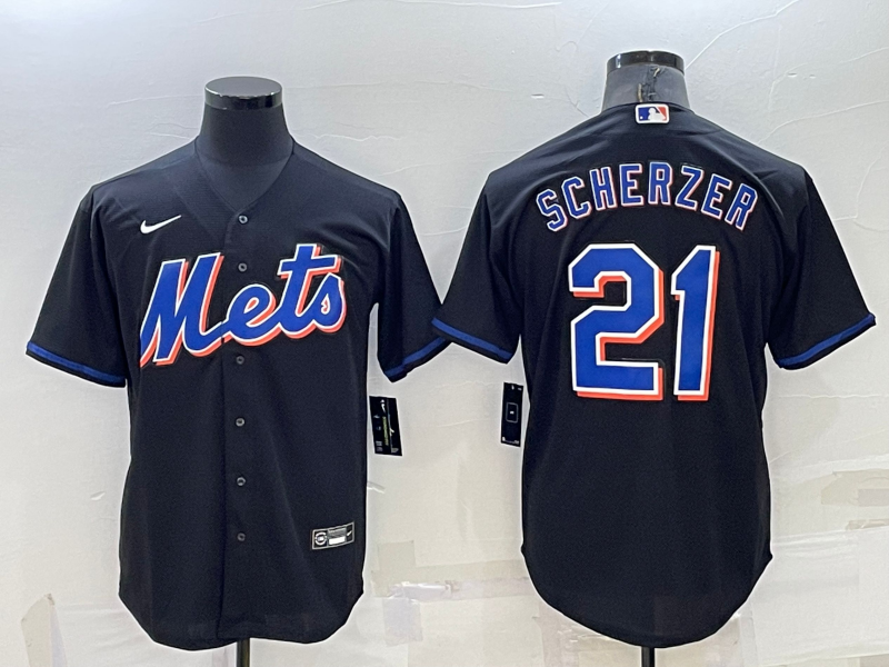 Men's New York Mets #21 Max Scherzer Black Stitched MLB Cool Base Nike Jersey