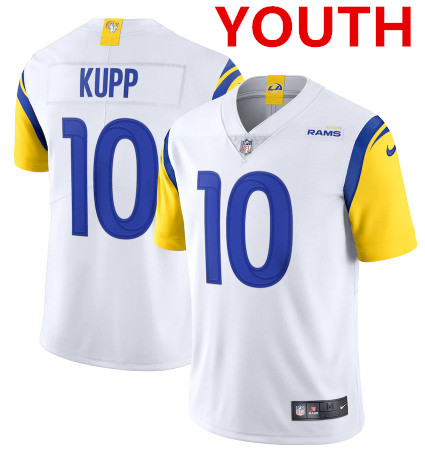 Youth Los Angeles Rams #10 Cooper Kupp 2021 White Vapor Untouchable Limited Alternate Stitched NFL Jersey
