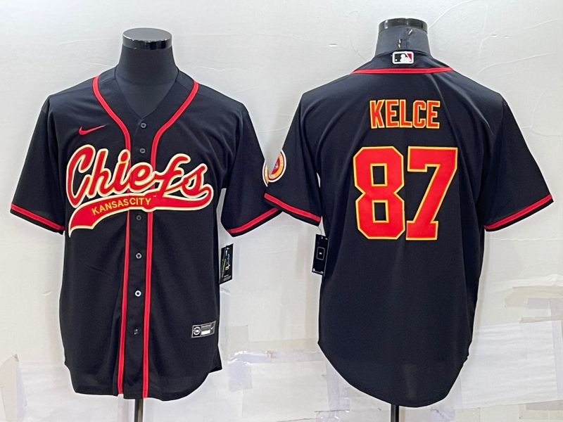 Men's Kansas City Chiefs #87 Travis Kelce Black Stitched Cool Base Nike Baseball Jersey