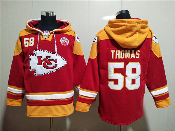 Men's Kansas City Chiefs #58 Derrick Thomas Red Lace-Up Pullover Hoodie