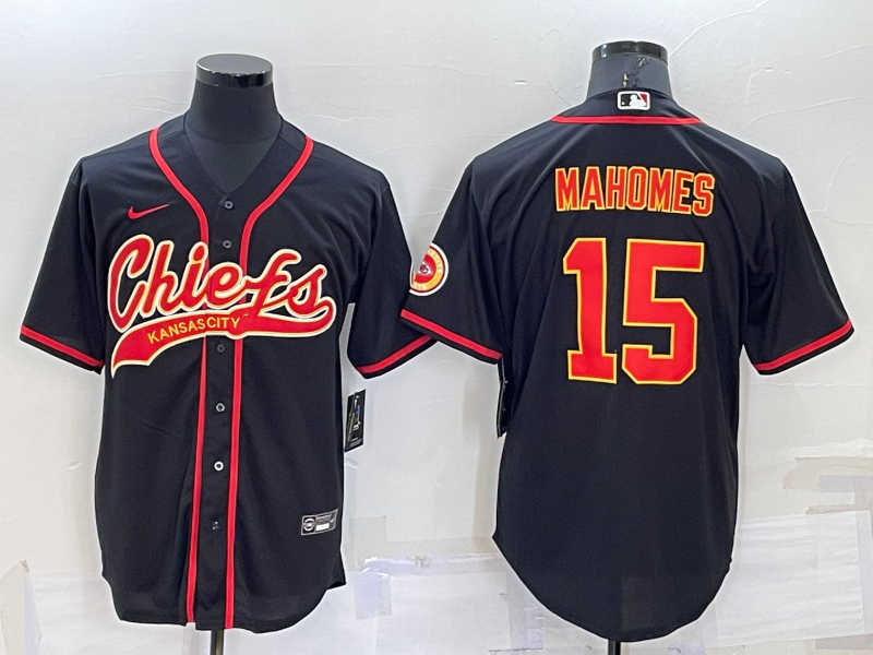 Men's Kansas City Chiefs Patrick Mahomes Black Stitched Cool Base Nike Baseball Jersey