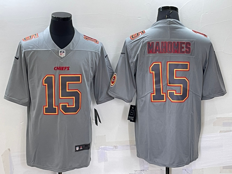 Men's Kansas City Chiefs Patrick Mahomes LOGO Grey Atmosphere Fashion Vapor Untouchable Stitched Limited Jersey