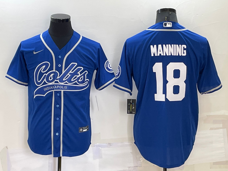 Men's Indianapolis Colts #18 Peyton Manning Blue Stitched MLB Cool Base Nike Baseball Jersey