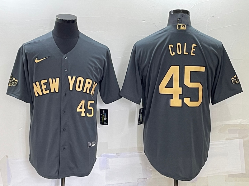 Men's New York Yankees #45 Gerrit Cole Number Grey 2022 All Star Stitched Cool Base Nike Jersey