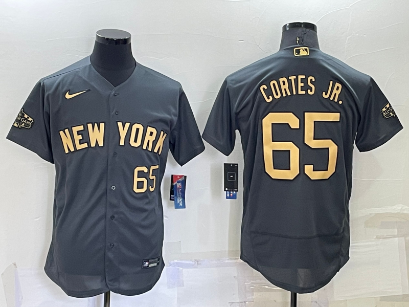 Men's New York Yankees #65 Nestor Cortes Jr Number Grey 2022 All Star Stitched Flex Base Nike Jersey