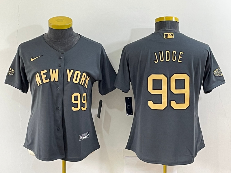 Women's New York Yankees #99 Aaron Judge Number Grey 2022 All Star Stitched Cool Base Nike Jersey