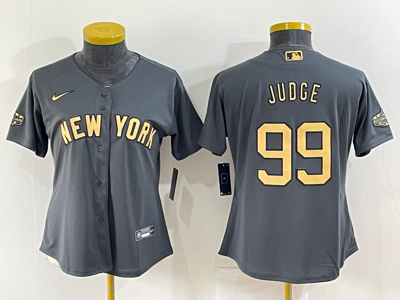 Women's New York Yankees #99 Aaron Judge Grey 2022 All Star Stitched Cool Base Nike Jersey