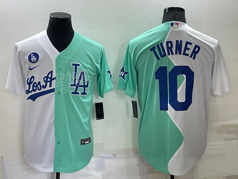 Men's Los Angeles Dodgers #10 Justin Turner White Green Two Tone 2022 Celebrity Softball Game Cool Base Jersey