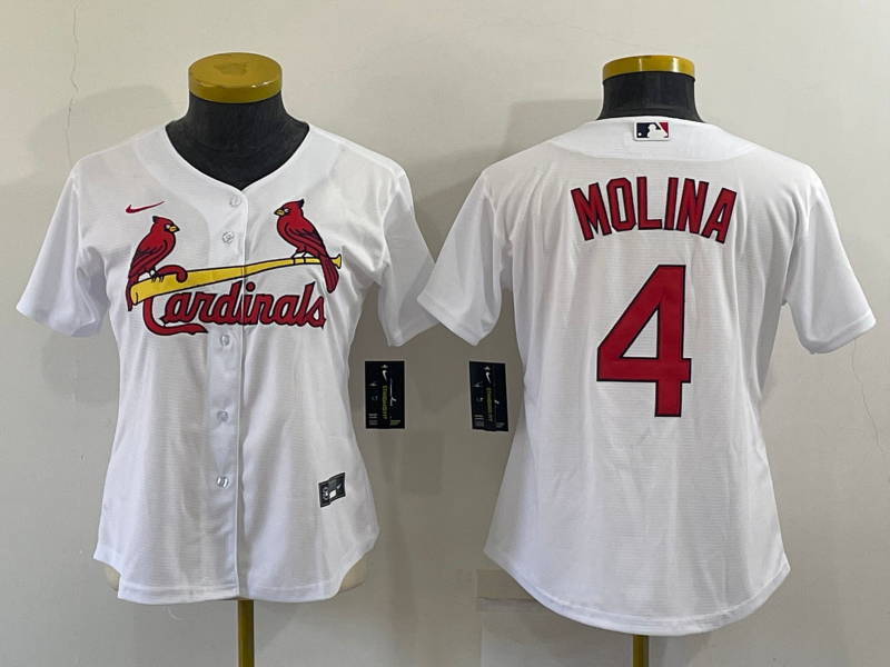 Women's St Louis Cardinals #4 Yadier Molina White Stitched MLB Cool Base Nike Jersey