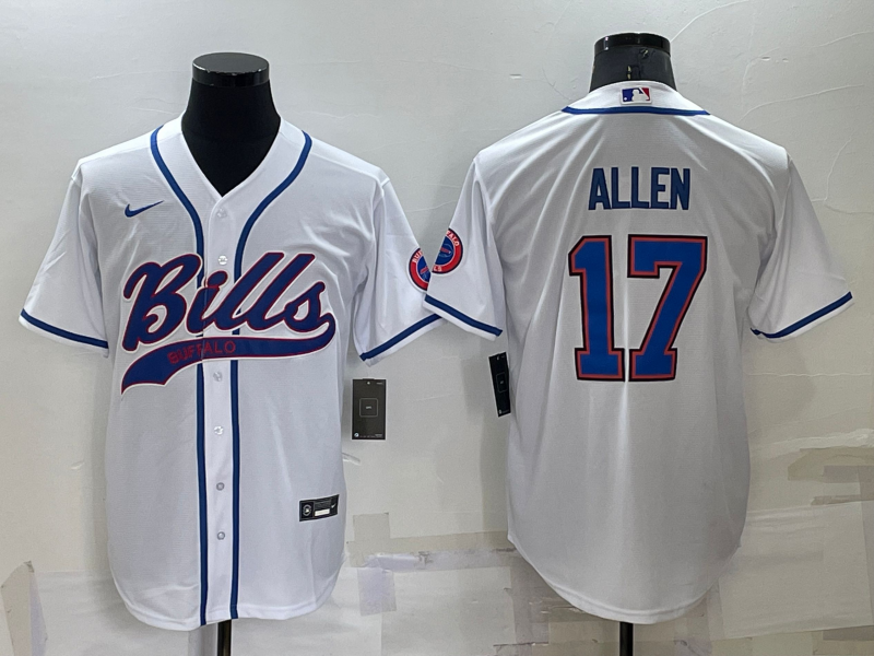 Men's Buffalo Bills #17 Josh Allen White Stitched Cool Base Nike Baseball Jersey