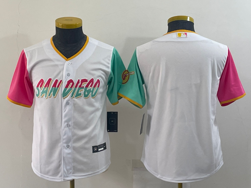 Youth San Diego Padres Blank White 2022 City Connect Cool Base Stitched Jersey