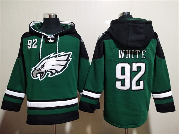 Men's Philadelphia Eagles #92 Reggie White Green Lace-Up Pullover Hoodie