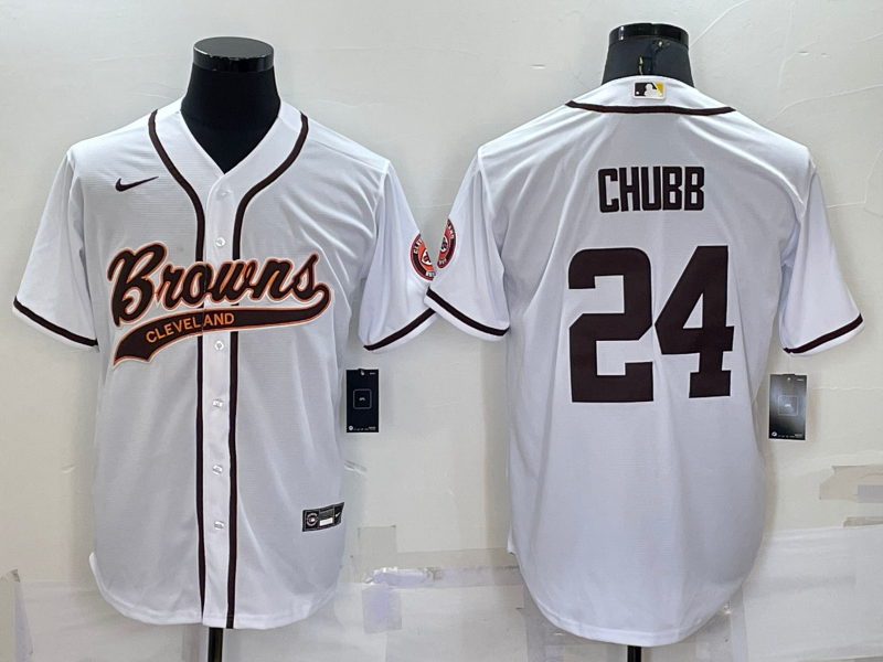 Men's Cleveland Browns #24 Nick Chubb White Stitched Cool Base Nike Baseball Jersey