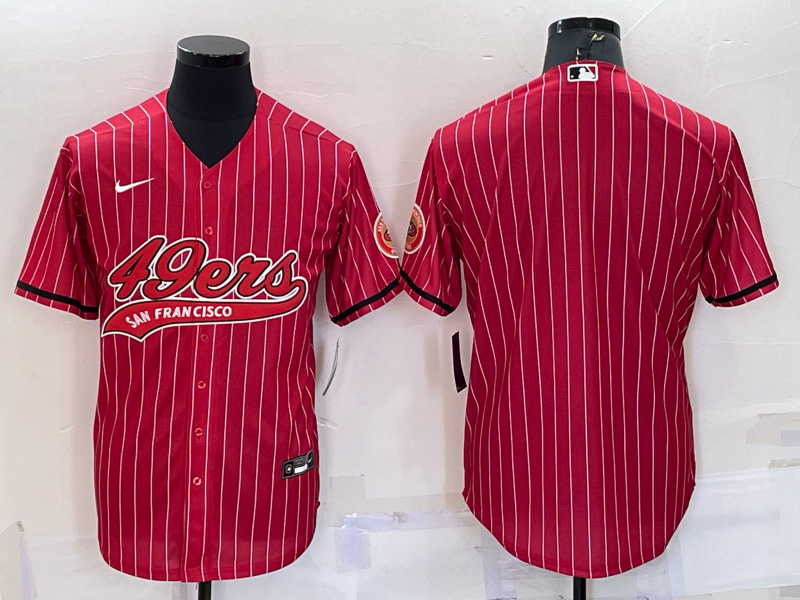 Men's San Francisco 49ers Blank Red Pinstripe With Patch Cool Base Stitched Baseball Jersey