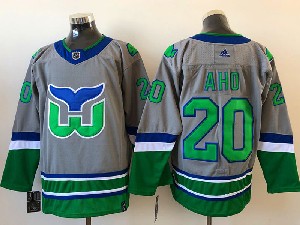 Mens Nhl Hartford Whalers #20 Aho Gray 2021 Reverse Retro Alternate Adidas Jersey