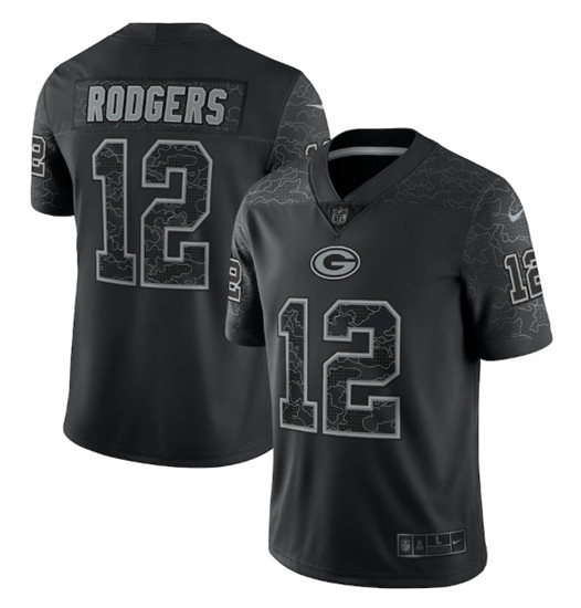 Men's Green Bay Packers #12 Aaron Rodgers Black Reflective Limited Stitched Football Jersey