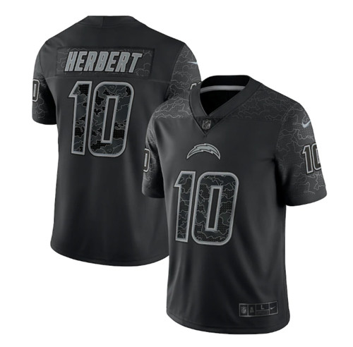 Men's Los Angeles Chargers #10 Justin Herbert Black Reflective Limited Stitched Football Jersey