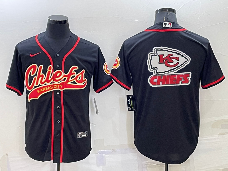 Men's Kansas City Chiefs Black Team Big Logo With Patch Cool Base Stitched Baseball Jersey