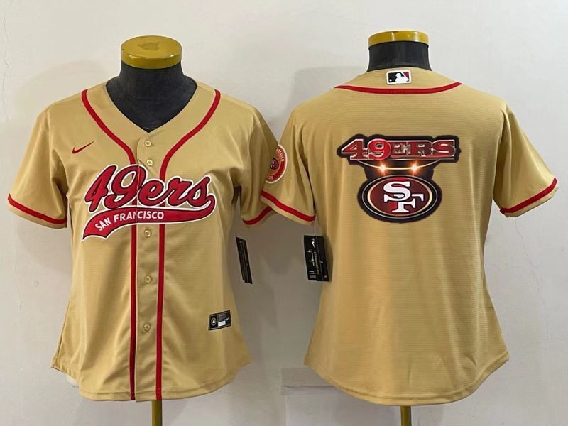 Women's San Francisco 49ers Gold Team Big Logo With Patch Cool Base Stitched Baseball Jersey