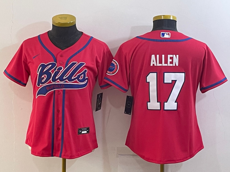 Women's Buffalo Bills #17 Josh Allen Red Stitched Cool Base Nike Baseball Jersey