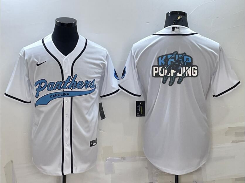 Men's Carolina Panthers White Team Big Logo With Patch Cool Base Stitched Baseball Jersey