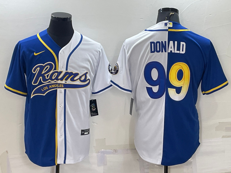 Men's Los Angeles Rams #99 Aaron Donald Royal White Split With Patch Cool Base Stitched Baseball Jersey