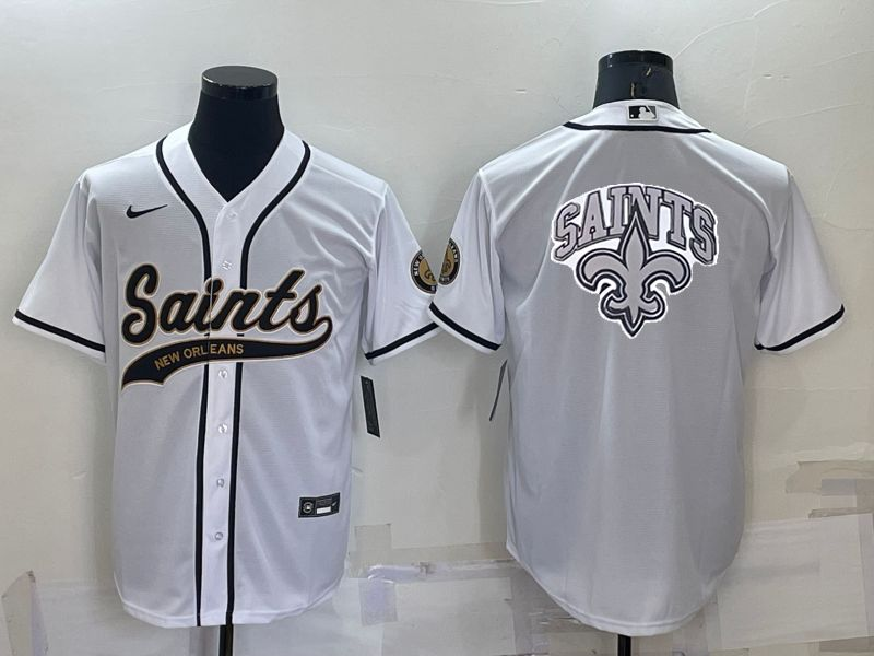 Men's New Orleans Saints White Team Big Logo With Patch Cool Base Stitched Baseball Jersey