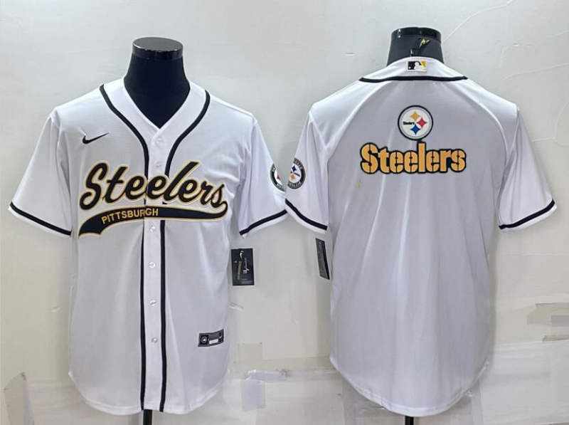 Men's Pittsburgh Steelers White Team Big Logo With Patch Cool Base Stitched Baseball Jersey