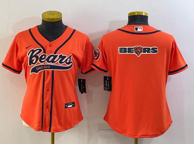 Women's Chicago Bears Orange Team Big Logo With Patch Cool Base Stitched Baseball Jersey