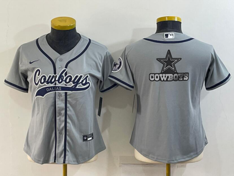 Women's Dallas Cowboys Grey Team Big Logo With Patch Cool Base Stitched Baseball Jersey