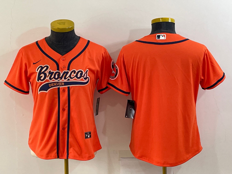 Women's Denver Broncos Blank Orange With Patch Cool Base Stitched Baseball Jersey