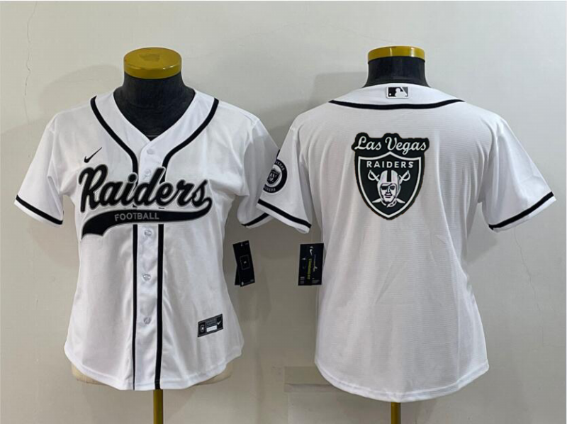 Women's Las Vegas Raiders White Team Big Logo With Patch Cool Base Stitched Baseball Jersey