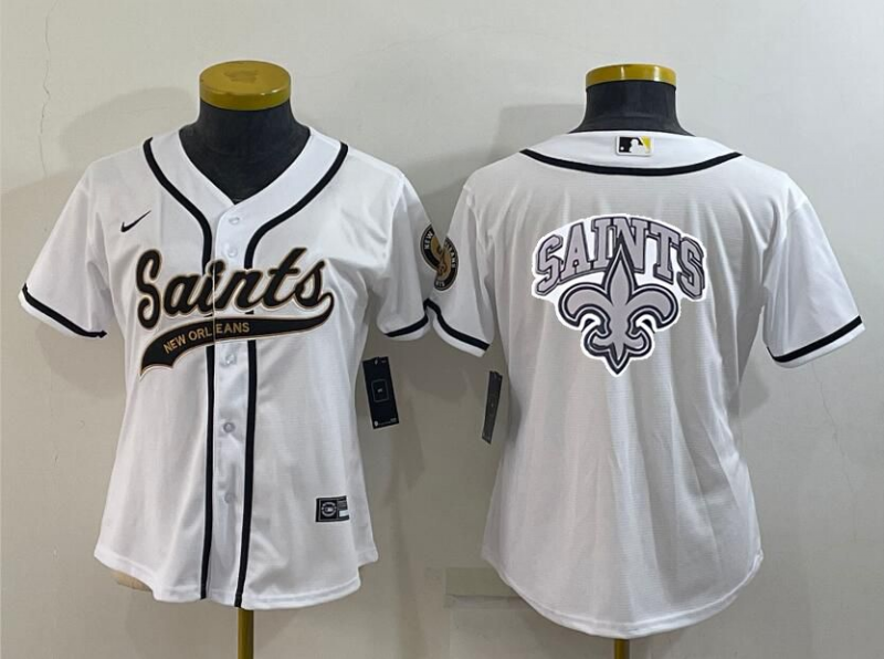 Women's New Orleans Saints White Team Big Logo With Patch Cool Base Stitched Baseball Jersey