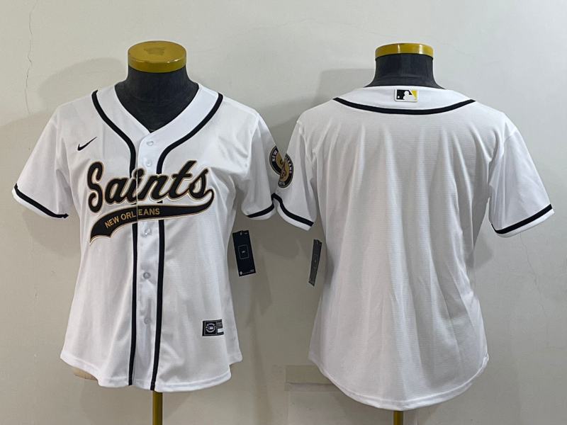 Women's New Orleans Saints Blank White With Patch Cool Base Stitched Baseball Jersey