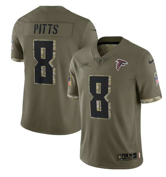 Men's Atlanta Falcons #8 Kyle Pitts 2022 Olive Salute To Service Limited Stitched Jersey