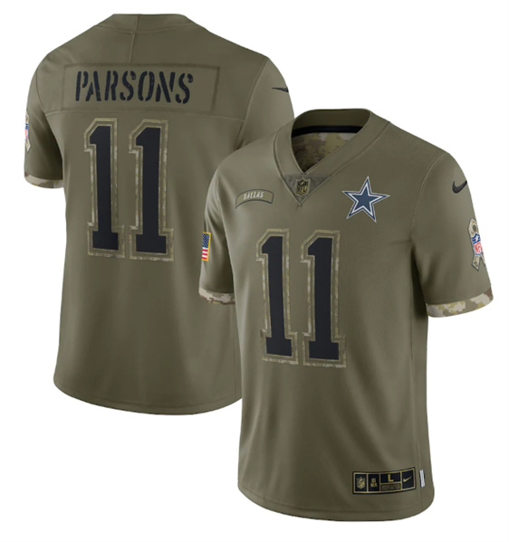 Men's Dallas Cowboys #11 Micah Parsons 2022 Olive Salute To Service Limited Stitched Jersey