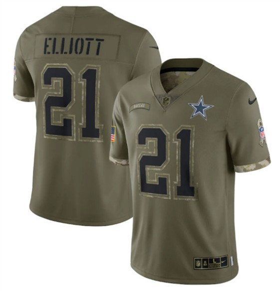 Men's Dallas Cowboys #21 Ezekiel Elliott 2022 Olive Salute To Service Limited Stitched Jersey